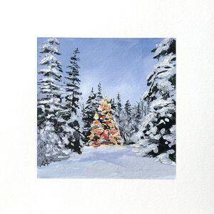8x8 Original Oil Painting Christmas Tree w/ Lights Forest Calm Nocturne Signed